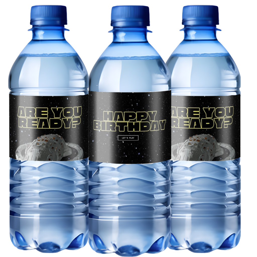Space Theme Birthday Water Bottle Labels | Galaxy Party Decorations | Happy Birthday Bottle Wraps