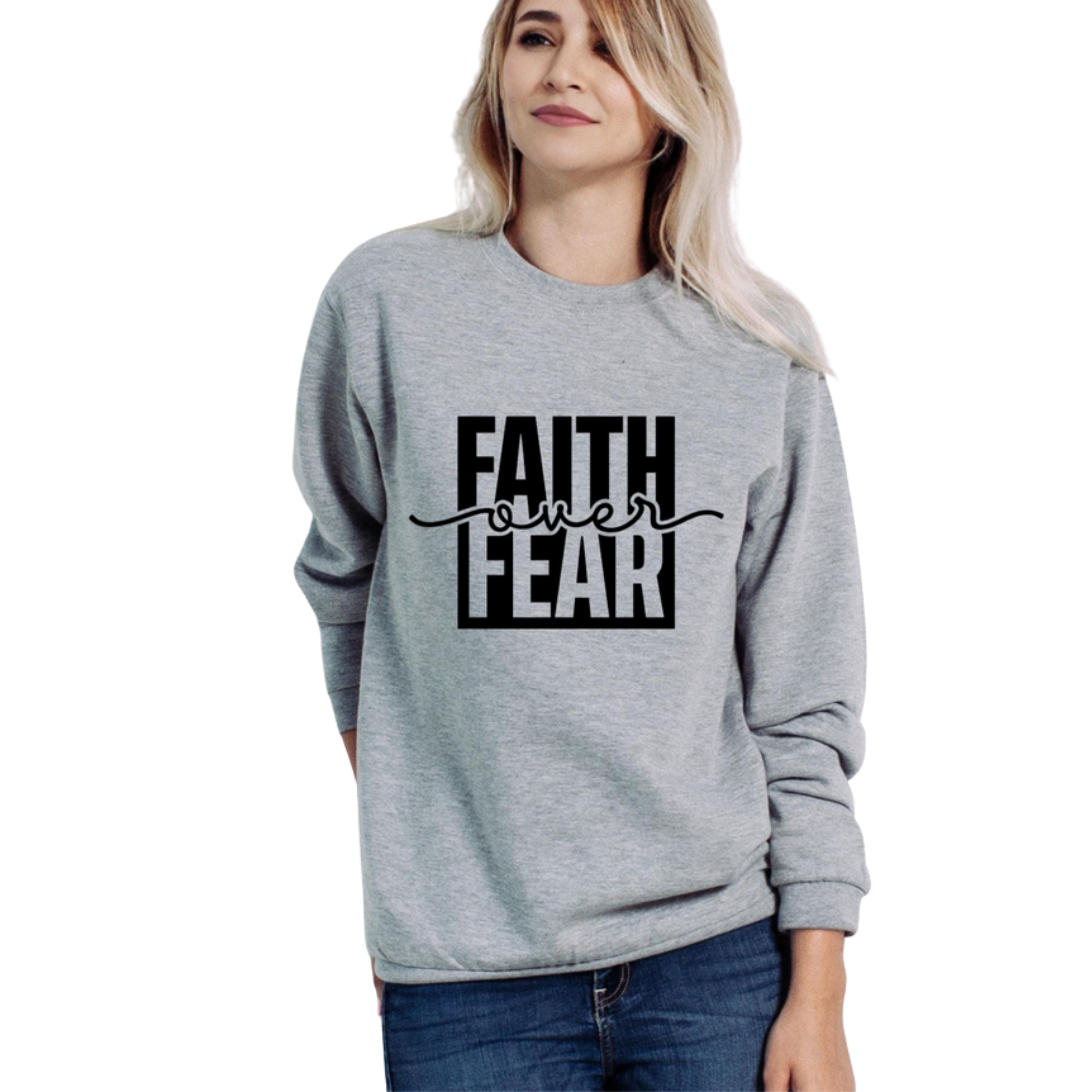 Faith Over Fear Iron Decal | Custom Fabric Vinyl Sticker | T-Shirt Hoodie Sweater Design | Durable Heat Transfer Graphic | 14in x 9in