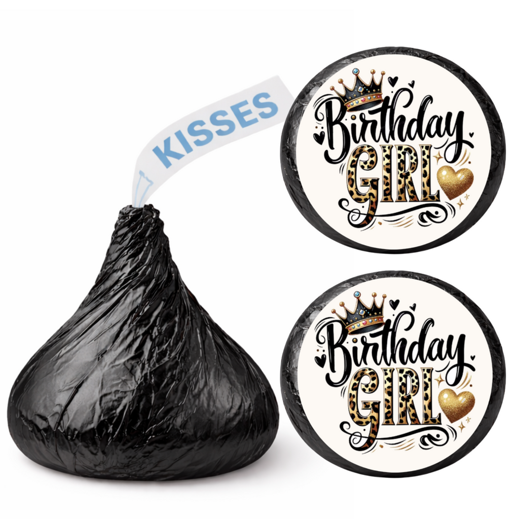 Girls Birthday Kiss Candy Stickers | Birthday Girl Phrase Design | Fun Party