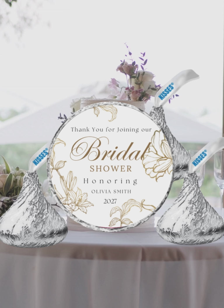 Elegant Bridal Shower Candy Kiss Labels | Personalized Bridal Shower Favors| 100ct|Glossy