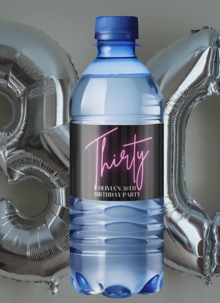 Personalized 30th Birthday Water Bottle Labels |Milestone Party favors| Party Table Accents| glossy|12ct
