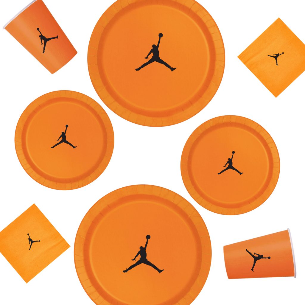 Custom shoe Paper Party Plates Set, Orange, 60 Count, Basketball Theme, Jumpman
