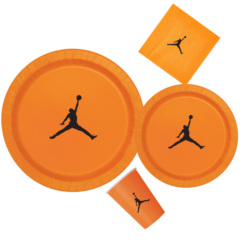Custom shoe Paper Party Plates Set, Orange, 60 Count, Basketball Theme, Jumpman