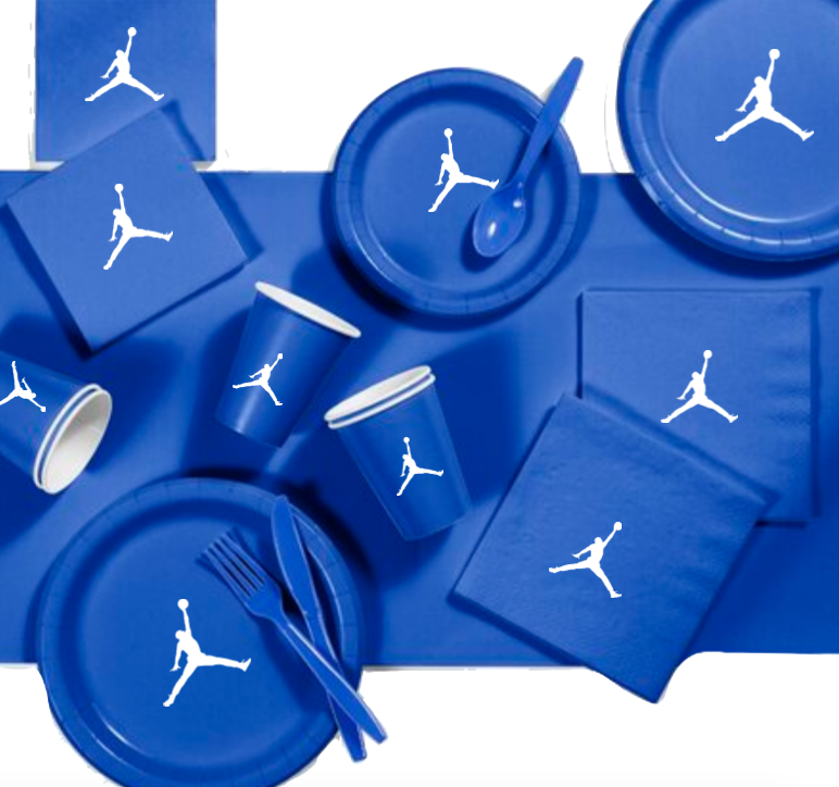 Custom shoe Paper Party Plates Set, Blue, 60 Count, Basketball Theme, Jumpman