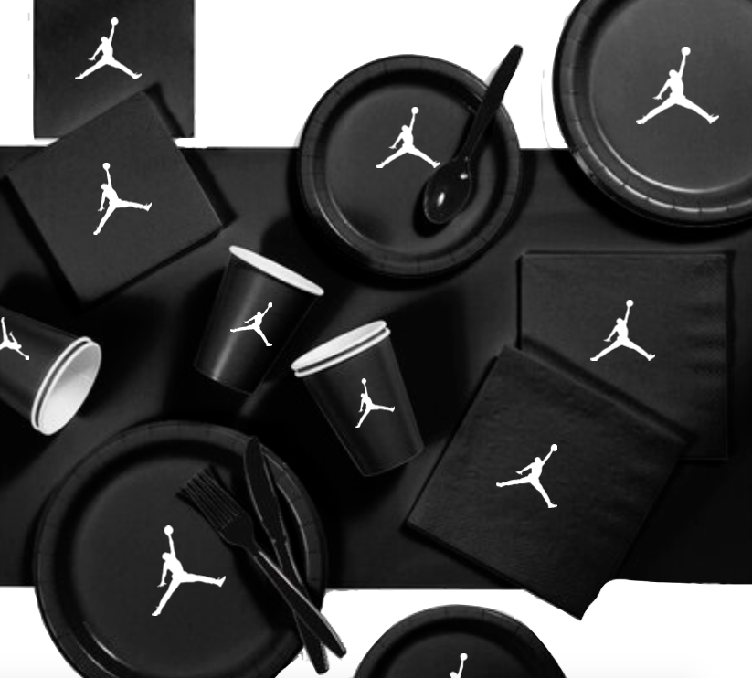Custom shoe Paper Party Plates Set, Black, 60 Count, Basketball Theme, Jumpman