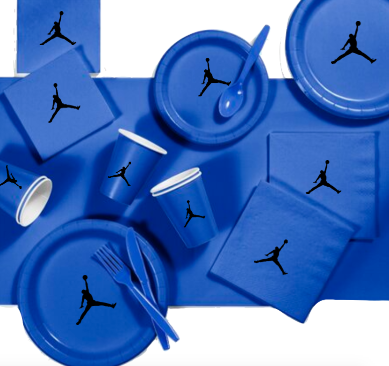 Custom shoe Paper Party Plates Set, Blue, 60 Count, Basketball Theme, Jumpman