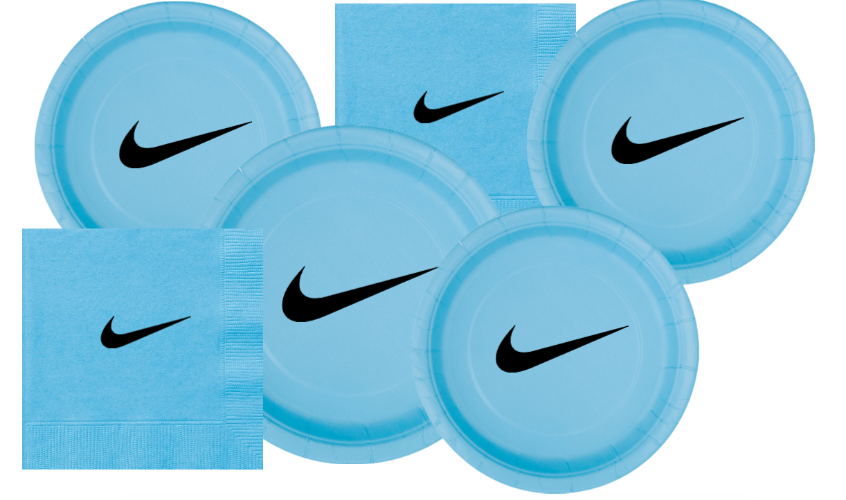 Custom Party Paper Plates and Napkins Set, Light Blue with Black, Party Supplies