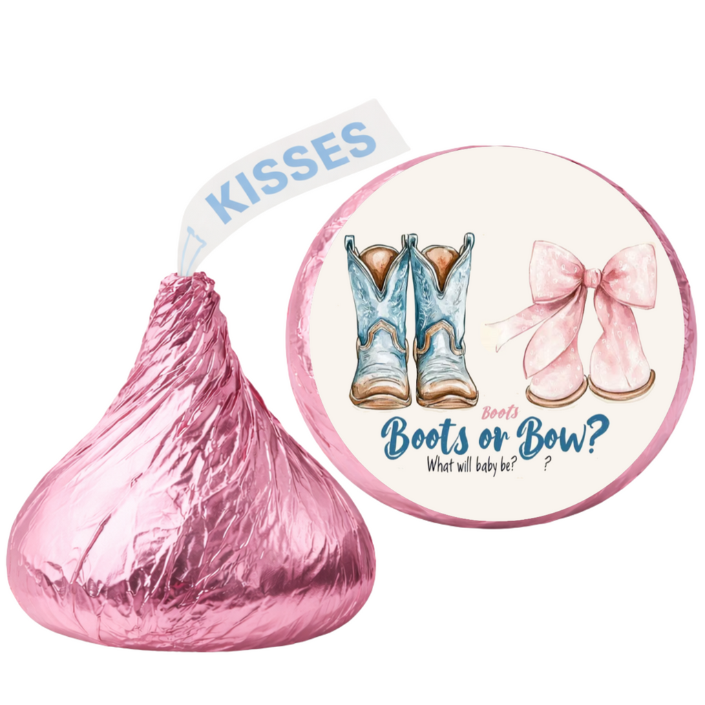 Boots Or Bow Gender Reveal Candy Kiss Stickers|Western Theme|100ct|Glossy|
