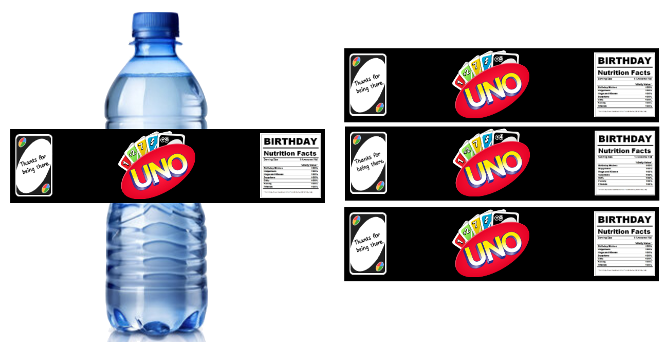 1st Birthday Party Water Bottle Labels, Card Game Design, 8.5 x 2 inches, 12pcs