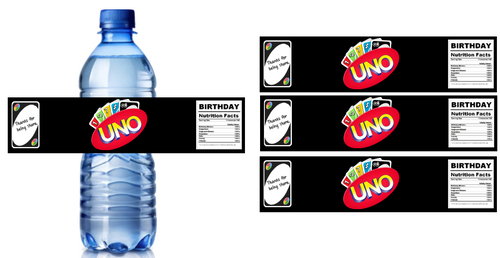 1st Birthday Party Water Bottle Labels, Card Game Design, 8.5 x 2 inches, 12pcs