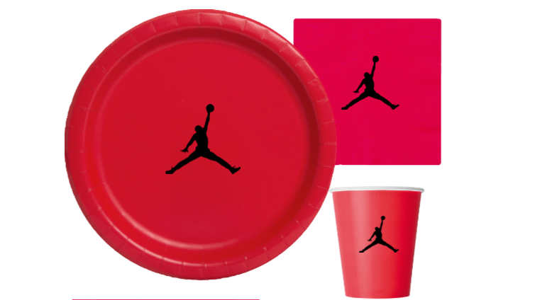 Custom shoe Paper Party Plates Set, Red, 60 Count, Basketball Theme, Jumpman