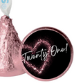 Glam 21st Birthday Kiss Candy Labels | Twenty One Text with Glitter Heart | 100