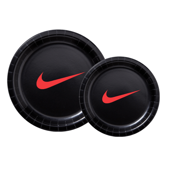 Custom 60 piece Party Pack with Paper Plates, napkins and Cups, Black with Red
