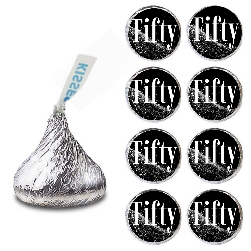 Fifty Birthday Party Kiss Candy Stickers |Elegant 50th Birthday Candy Labels